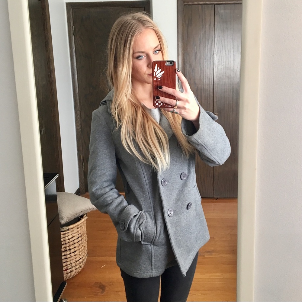 Grey Hooded Peacoat